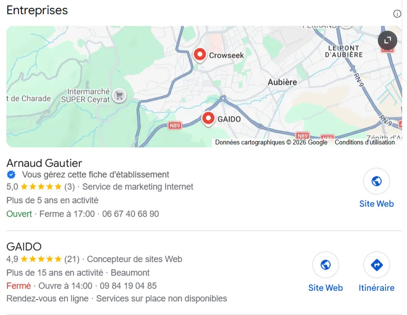 Arnaud Gautier, 1er sur Maps consultant SEO Beaumont