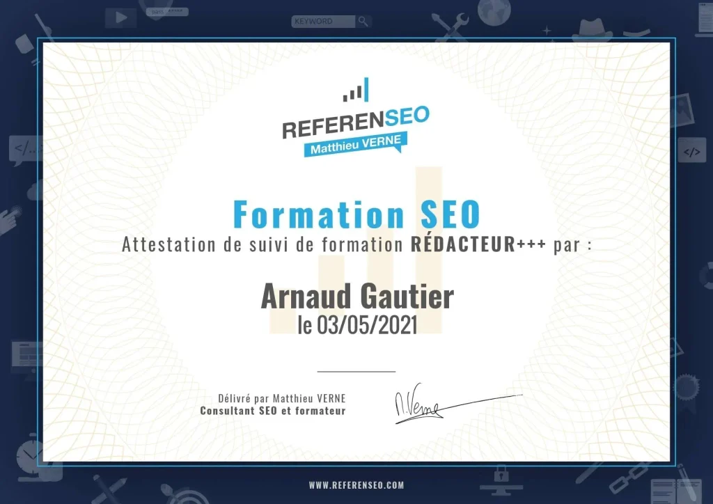 certificat Referenseo, ma formation SEO suivie en 2021